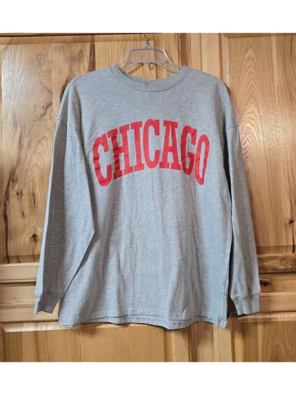 Wild Fable Women's Top Small CHICAGO Crew Stretch Gray Long Sleeve Shirt